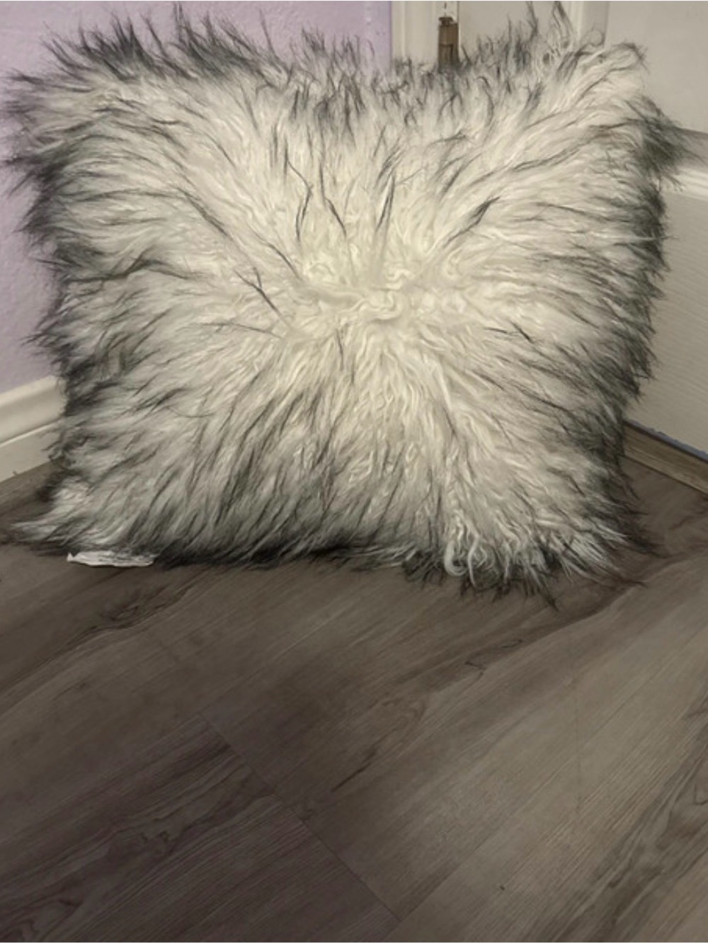 IKEA Faux Sheepskin Accent Pillow in White with Gray Edges